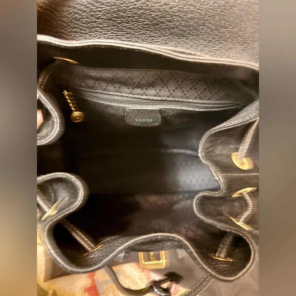 GUCCI‎ Vintage Y2K Unisex Black Suede & Leather Trim Bamboo Medium Backpack